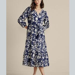 Soft Surroundings Blue Embroidered 3/4 Sleeve Tilda Midi Dress Size 18W Boho